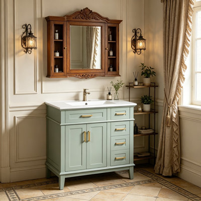 Meuble-lavabo 30 po avec lavabo en céramique et portes à fermeture en douceur