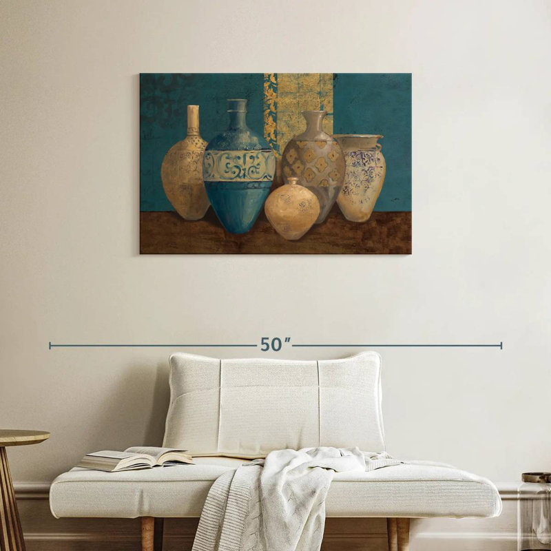 Senne Aegean Vessels On Turquoise, 24" H x 36" W