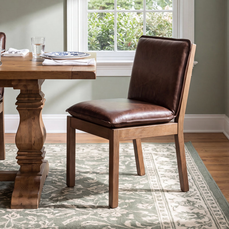 Cori Leather Side Chair, Brown Genuine Leather