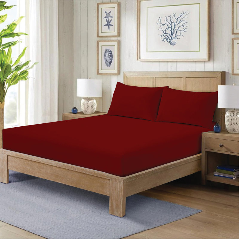Ewoud Super Soft Microfiber Fitted Sheet – 25cm Deep Pocket, Brushed Finish, Kingsize (5'), Dark Red