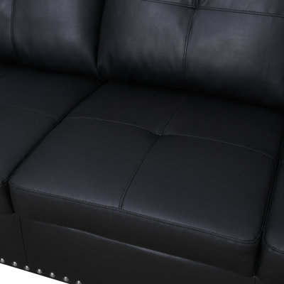 Modern Reversible Sectional Sofa With Storage Ottoman, Foldable Coffee Table & Cup Holders, Faux Leather L-shaped Couch