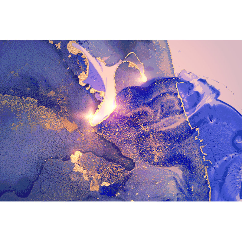 Filiz doré, bleu denim et mauve, abstrait sur toile, H 20 po x l 30 po