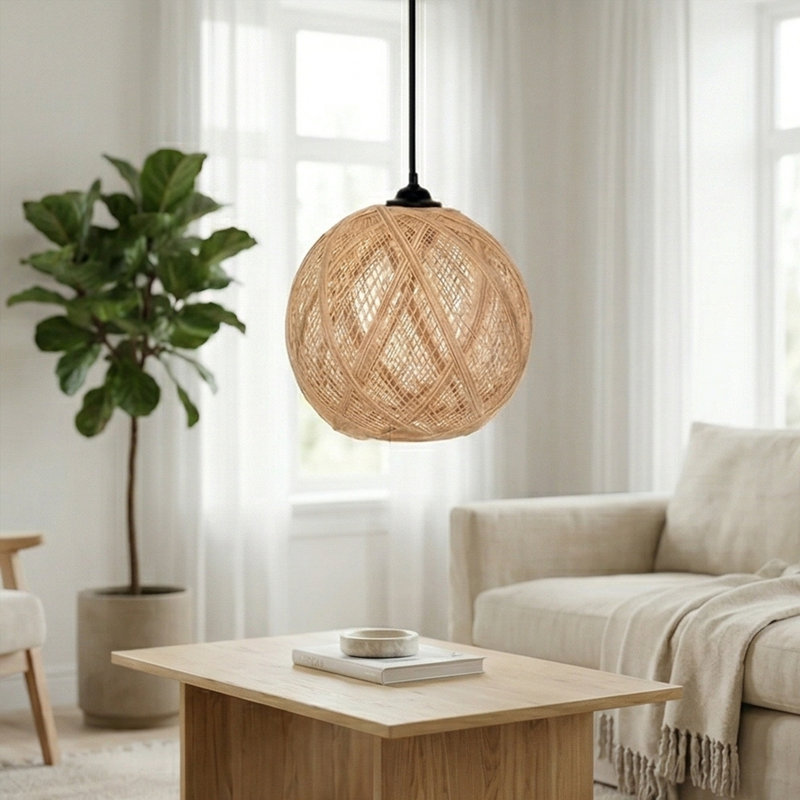 Luminaire suspendu sphérique 1 lumière Windslow, H 8,7 po x l 9,5 po x P 9,5 po, Brun / écru