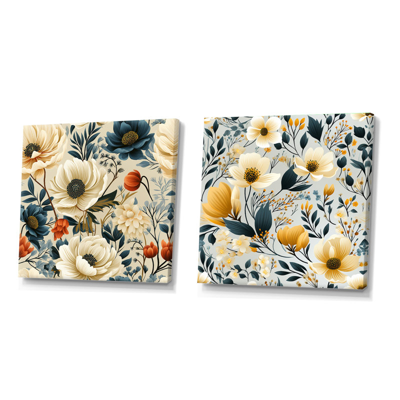 Cedartown - Ensemble de 2 collages carrés botaniques abstraits, Toile tendue, H 16 po x l 33 po