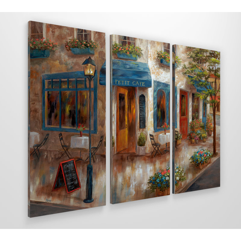 « le petite café », reproduction de peinture à l’acrylique à multiples images sur toile tendue de galerie, H 40 po x l 60 po