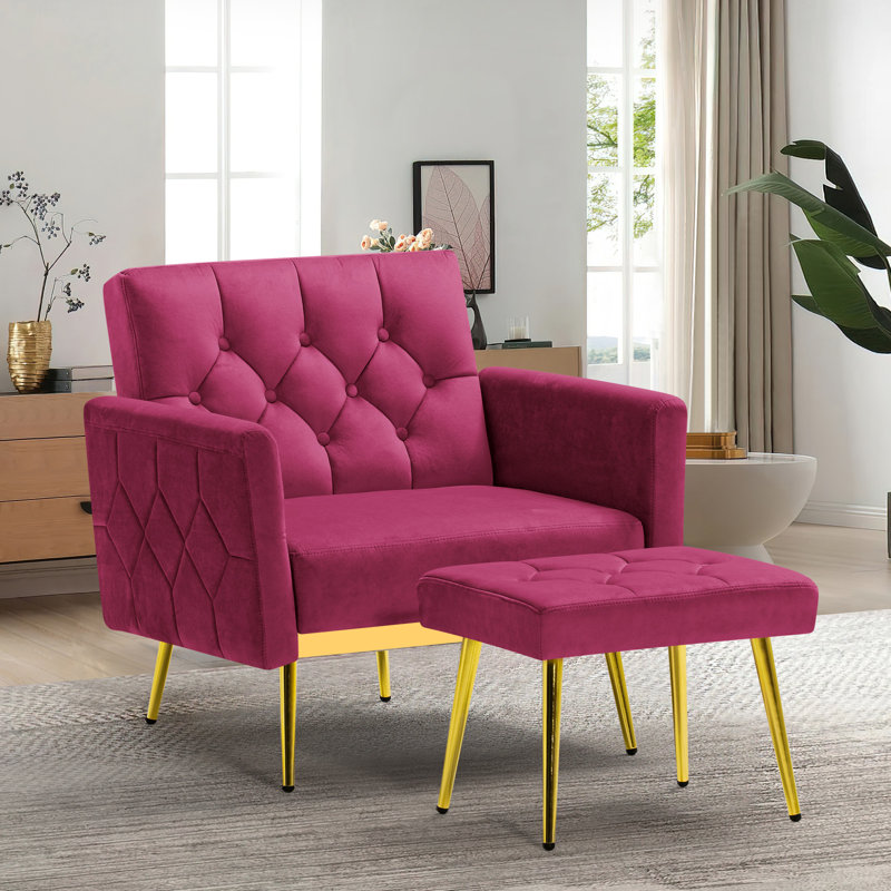 Fauteuil en velours capitonné large de 30,5 po Zianny, Velours fushia