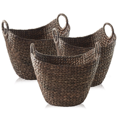 Set of 3 Water Hyacinth Boat Baskets - Cinnamon - Woven Laundry Bins
