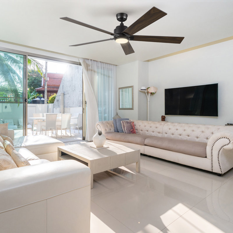 60'' Ceiling Fan with LED Lights, Dark Walnut, Black
