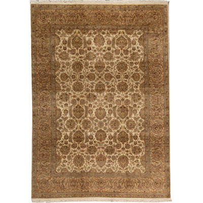 Tapis crème et doré noué à la main de haute qualité
