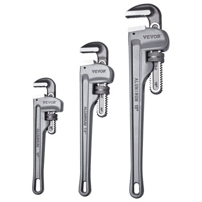3-Piece Pipe Wrench Set, 10" 14" 18" Aluminum Straight Pipe Wrench, Adjustable Plumbing Wrench, with High Strength Jaw and Ergonomic Handle, Hangable Design, for Water Pipes, Automotive Repairs