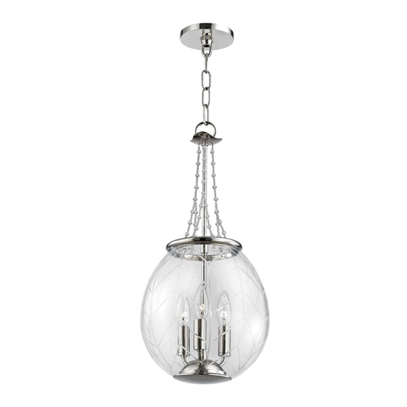 Luminaire suspendu géométrique à 3 lumières Pierce, Nickel poli