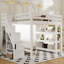 Lit mezzanine avec tablettes, escalier de rangement, petite armoire et lumière DEL blanche, blanc-112438566