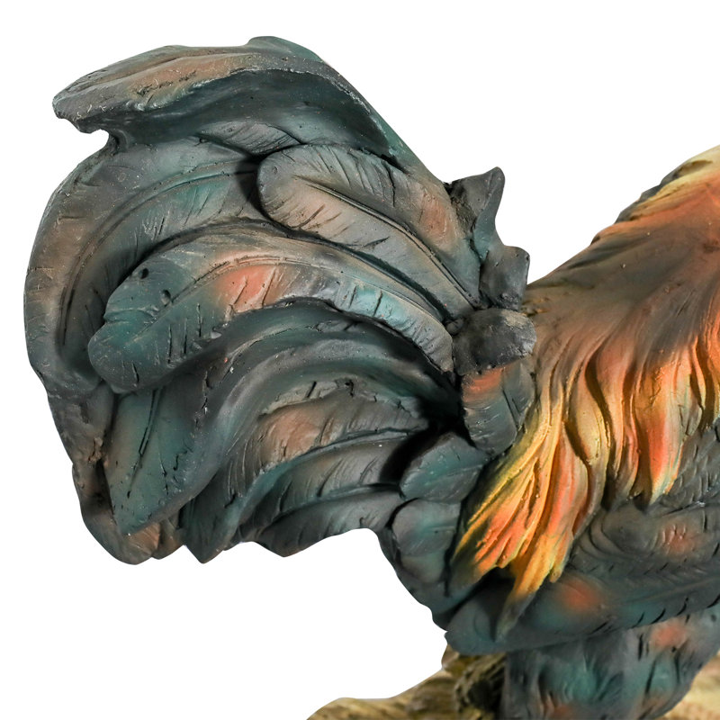 22.4" Multicolor Concrete Rooster Garden Statue