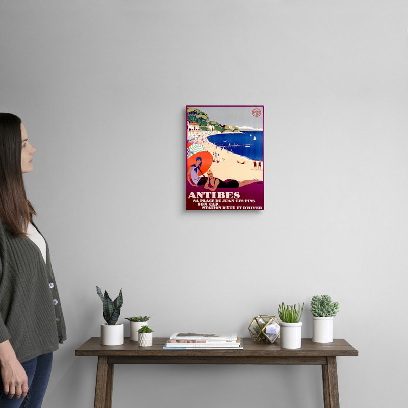 «Antibes, Sa Plage de Juan Les Pins», affiche rétro, par Roger Broders, reproduction d'art sur toile tendue par Roger Broders