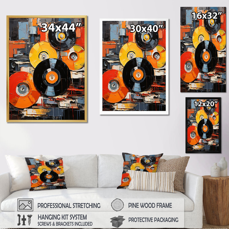 " Colourful Vinyl Melodies II ", 32" H x 16" W x 1" D, Black Floater Framed