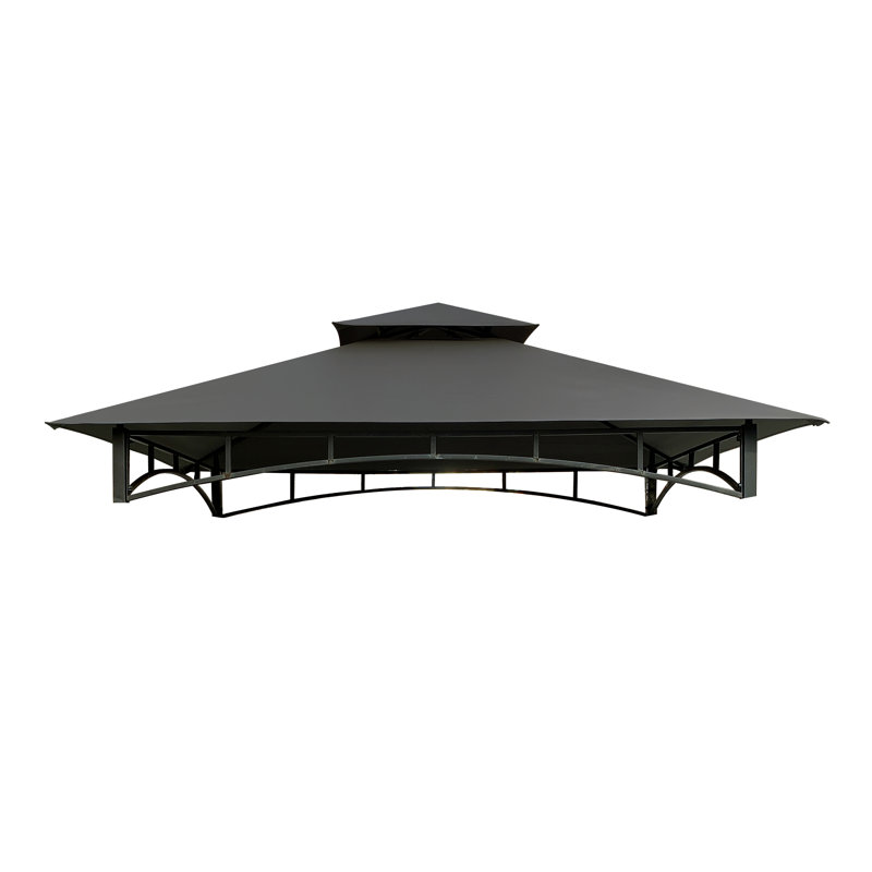 Brown Metal Grill Gazebo with Gray Polyester Roof