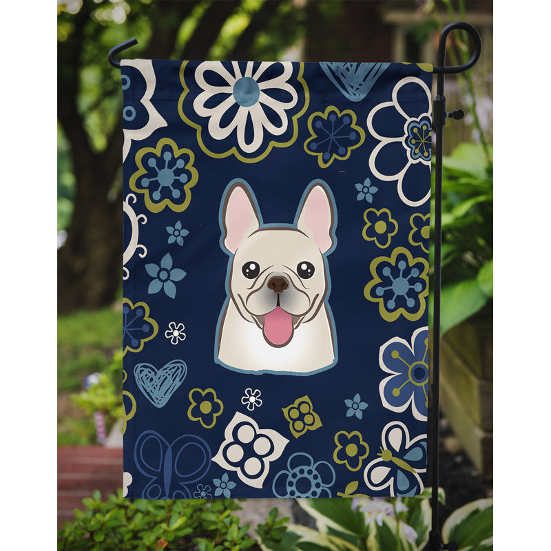 Terrier en fleurs à 2 côtés en polyester 15 x 11,5 po drapeau de jardin, Bouledogue français (noir)