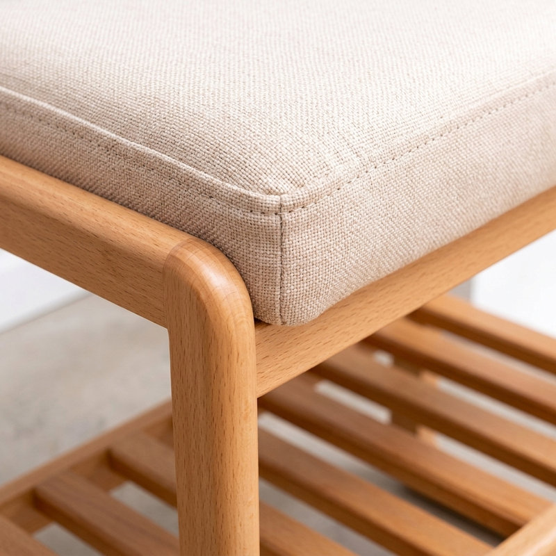 Banc à chaussures en hêtre massif naturel - Meuble de rangement à 2 niveaux avec coussin rembourré doux pour entrée