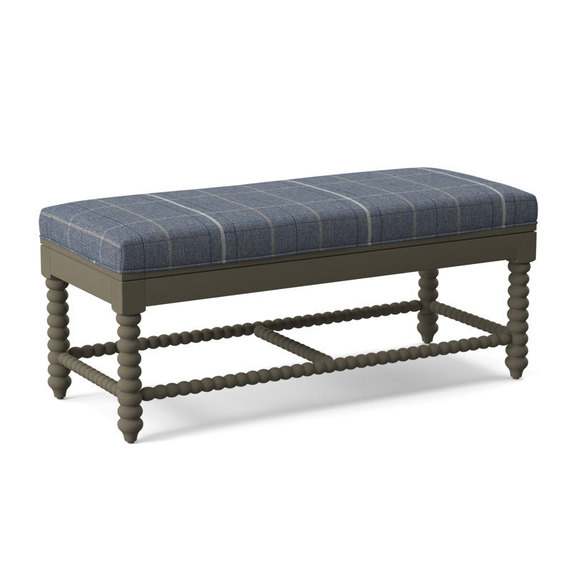 Lind Island Upholstered Bench, Sunbrella Beige Pinstripe; 6205-74, Stone Hearth Finish