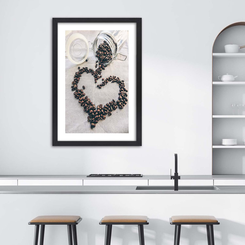 Coffee Heart Bean - Single Picture Frame Print, Black, 100cm H x 70cm W