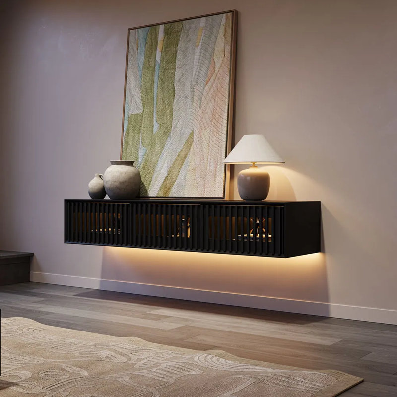 Meuble télé moderne avec lumière DEL, H 11,02 po x L 62,99 po x l 15,75 po, Noir