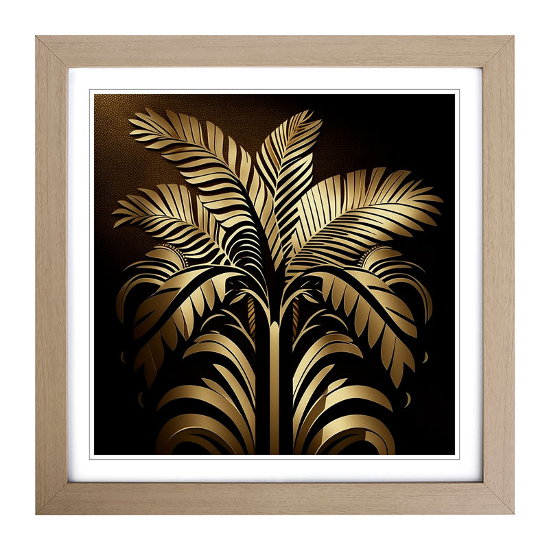 Palm Tree Art Deco - Framed Print, Oak