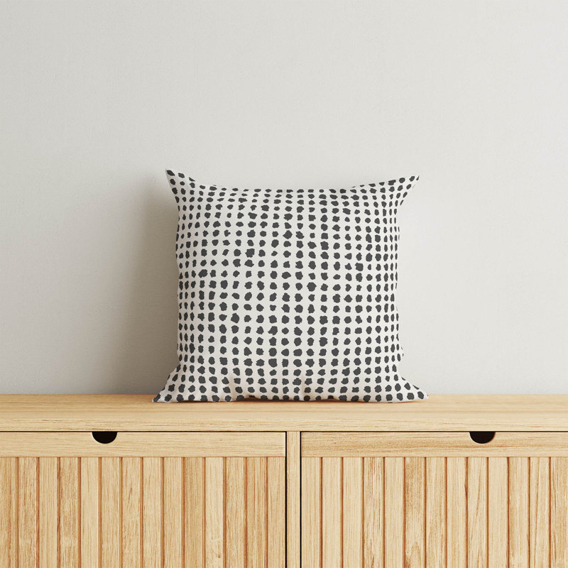 Coussin décoratif Grunge Row, H 20 po x l 20 po, Ivoire / pois gris anthracite