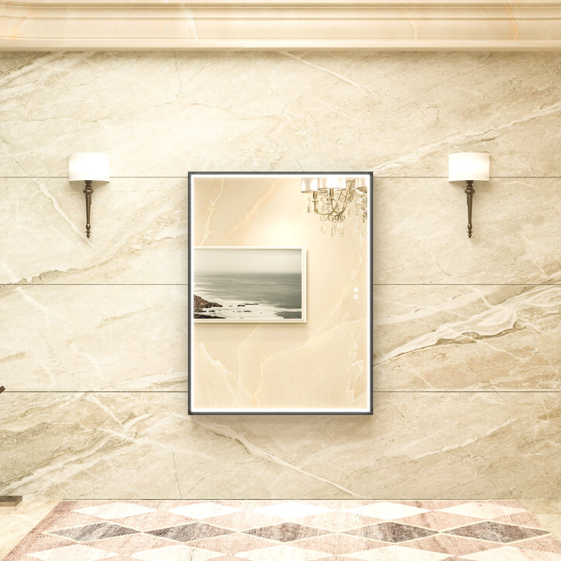 LED Metal Framed Anti-Fog Function 3 Color Adjustment Bathroom Mirror, 48" X 36"