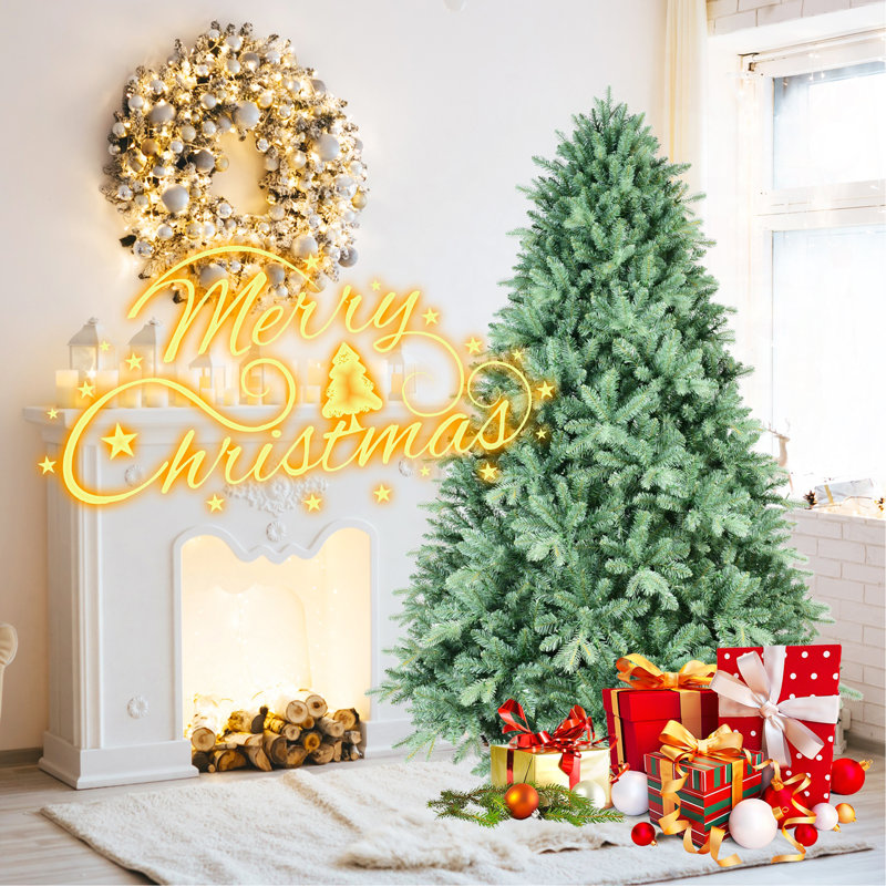 Arbre de Noël teinté bleu-vert 7 pi avec 2518 pointes en PE + PVC - Arbre unique avec branches articulées, assemblage facile, support en métal stable, décoration des Fêtes accrocheuse