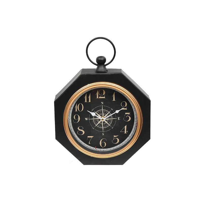 Horloge de table noire en métal Octagon