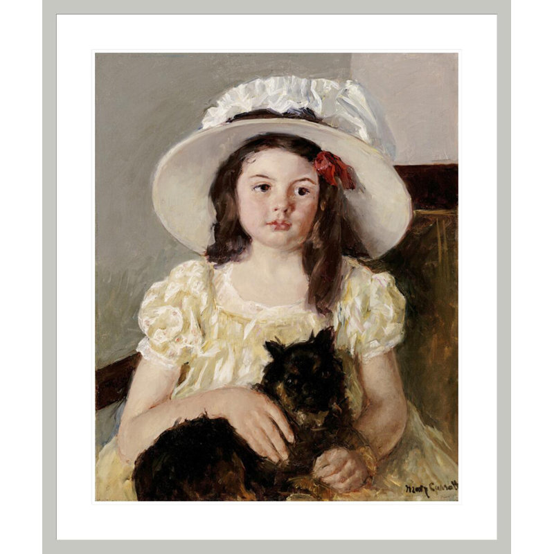 Francoise tenant un petit chien noir par Mary Cassatt, 39.61" H x 33.5" W