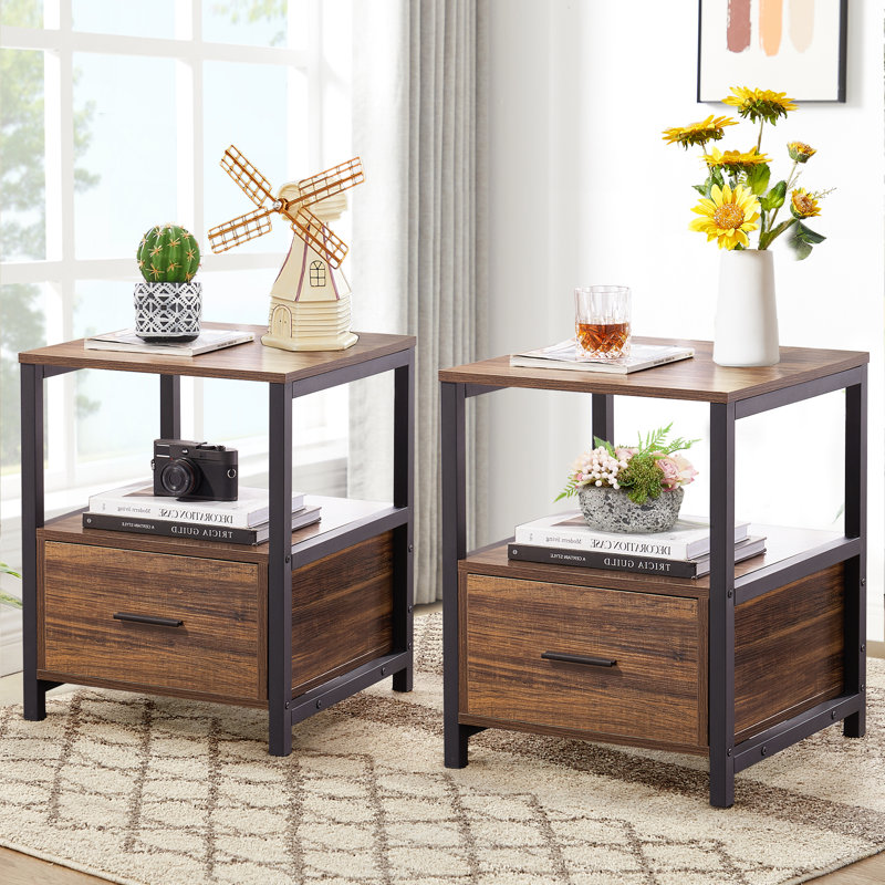 Kempst 15.7'' W Metal Nightstand, Brown