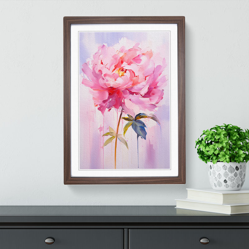 XYZ-FRM-V1223-5073 Peony Flower Gestural No.2 - Single Picture Frame Print on Wood, Walnut, 64cm H x 46cm W x 2cm D