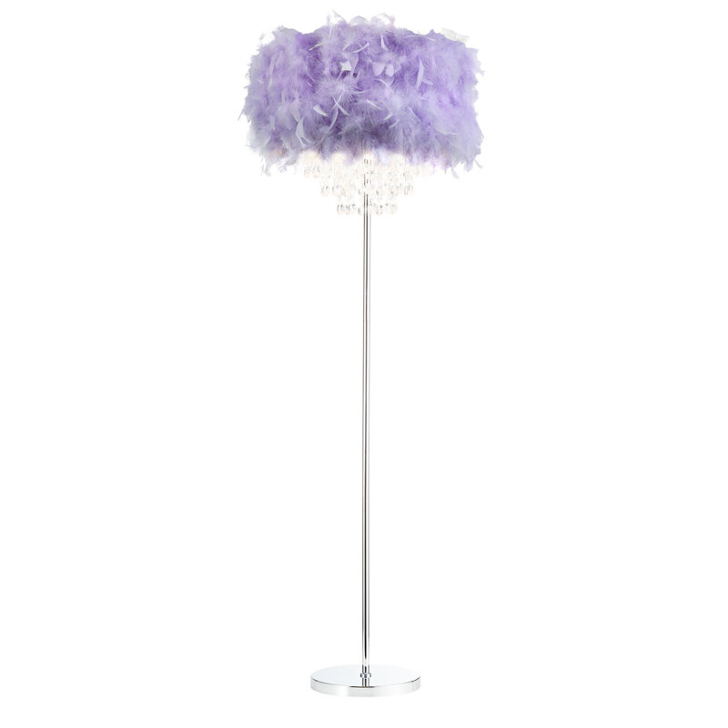 Modern Chandelier Style Feather Floor Lamp With Waterfall Drops By, Purple