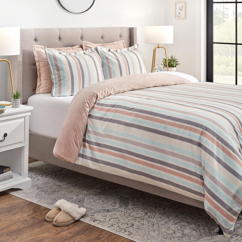 Ensemble de housse de couette réversible en microfibre rose 3 pièces, Housse de couette très grand + 4 taies d'oreiller