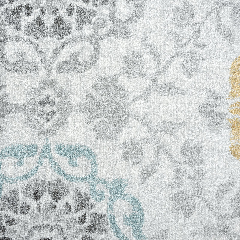 Korth Damask Area Rug, Rectangle 7'11" x 10'3", Cream/Gray/Yellow
