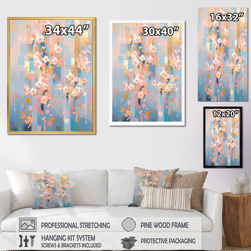 Art moderne sur toile, "Modern Modern Cherry Blossom", H 40 po x l 30 po x P 1,5 po, Cadre flottant noir