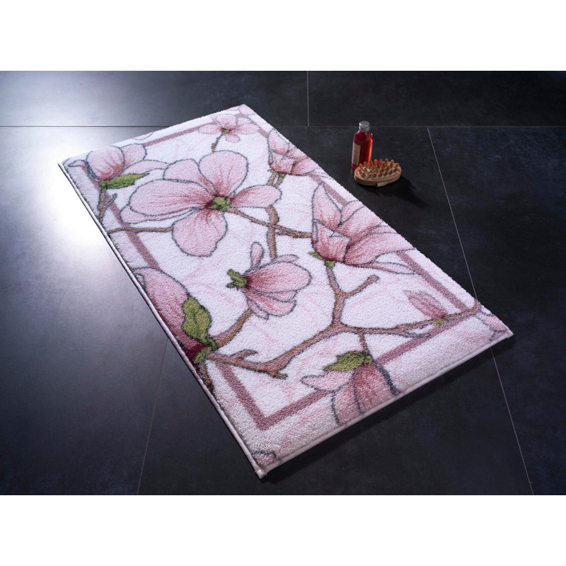 Tapis de bain Luci, Blanc / rose / vert