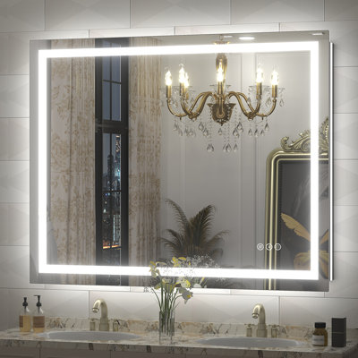 Miroir de salle de bain Buco Wayfair Basics® certifié UL en verre trempé anti-buée avec garantie de 3 ans