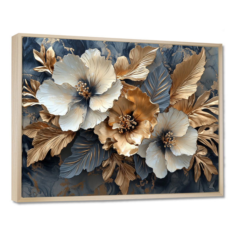 Clarise Goldem Hibiscus liquide Art Harmony II - Hibiscus Wall Art Decor, Impression encadrée flottante, Crème, crème