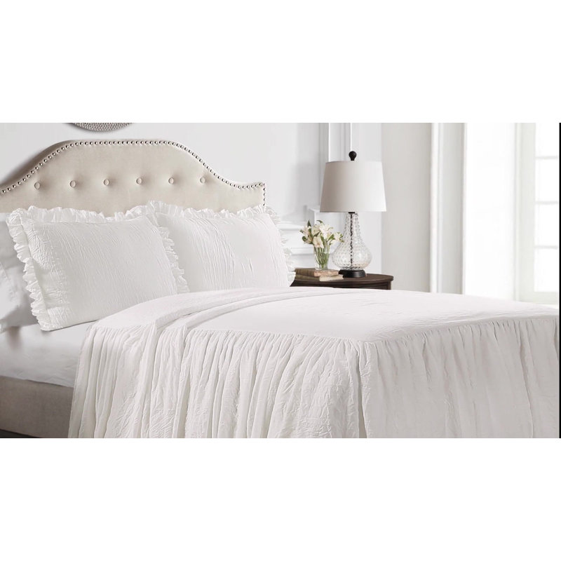 White Polyester Twin Daybed Cover Set with Ruffled Trim