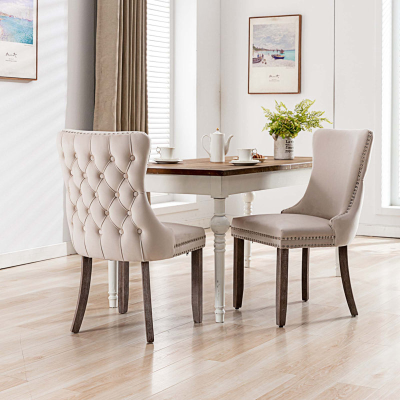 Velvet Side Chair, Beige Velvet, Brown