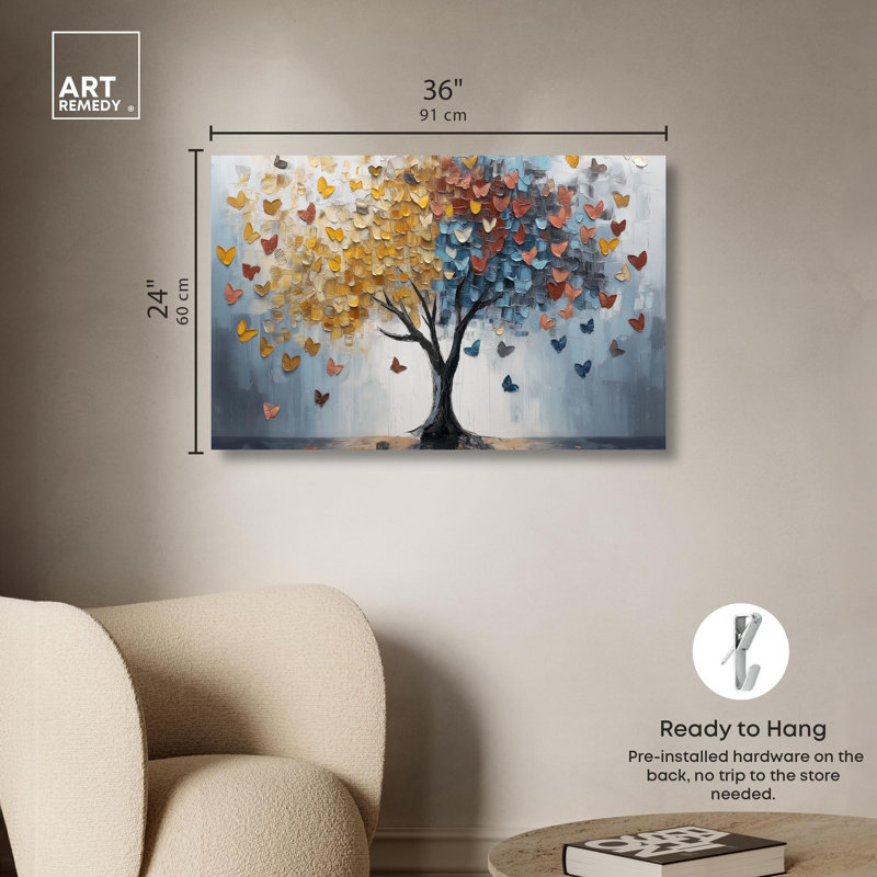 Butterfly Dream Tree I Canvas Colorful Tree Art by Art Remedy, 24" H x 36" W x 1.5" D, Wrapped Canvas