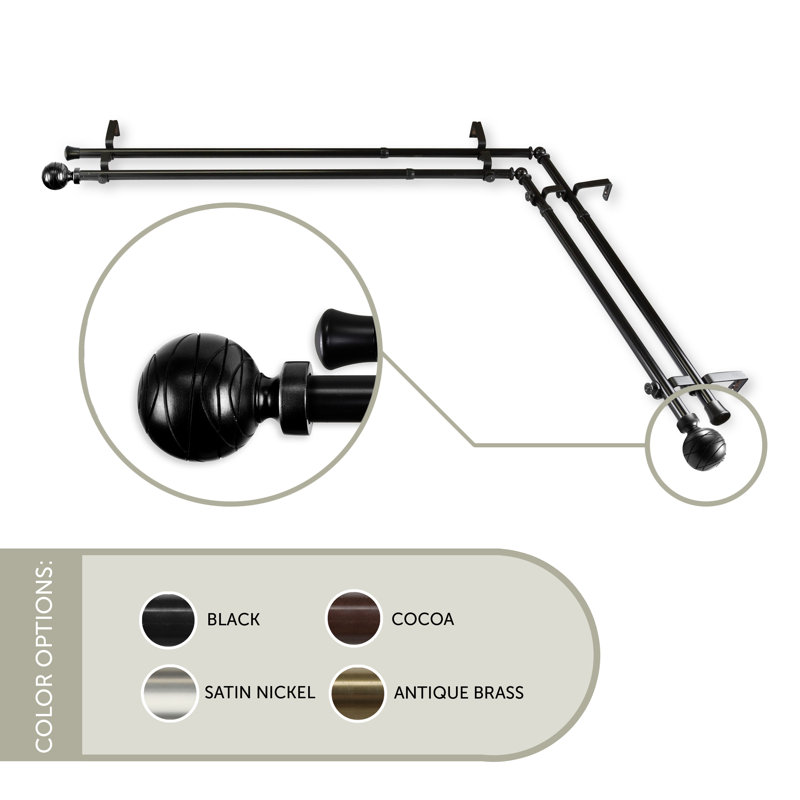 Tringle à rideaux d'angle pour fenêtre double, L 120 po x l 70 po, Noir