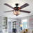 52" Crystal Ceiling Fans With Lights Remote, Black Farmhouse Chandelier Ceiling Fan Light Kit, Modern Rustic Fandeliers With 5 Wood Reversible Blades For Decorate Living Room Bedroom