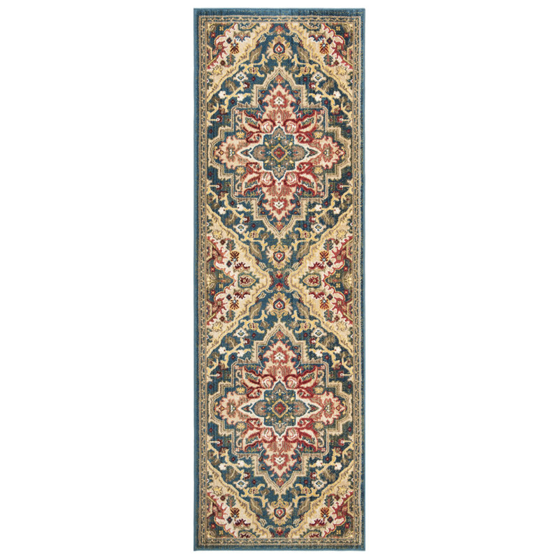 Kurtz Performance Oriental Rug, Blue/Beige, Runner 2'6" x 10'