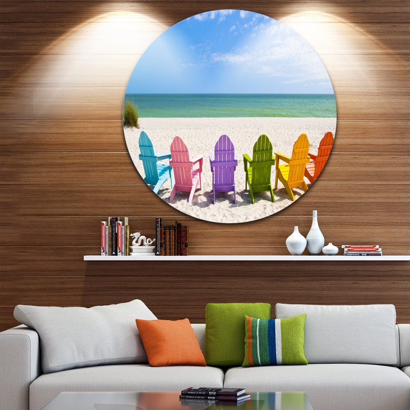 Photographie de plage, art mural, chaises Adirondack, reproduction côtière - chaises de plage Adirondack, Cercle métallique