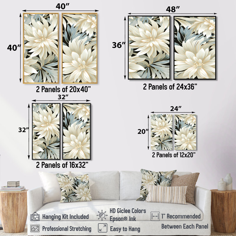 Lyana - Art floral 2 pièces, H 40 po x l 40 po, Noir, Reproduction encadrée sans passe-partout