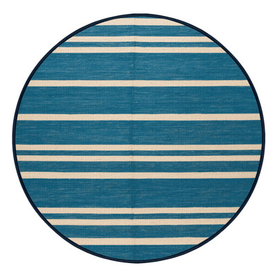Tapis bleu à rayures horizontales lavable à la machine
