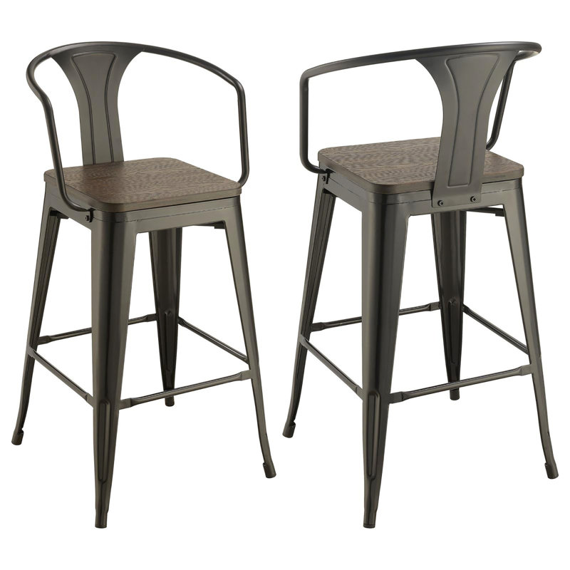 Ensemble de tabourets de bar en orme foncé et noir mat, durable et élégant pour les espaces de style industriel